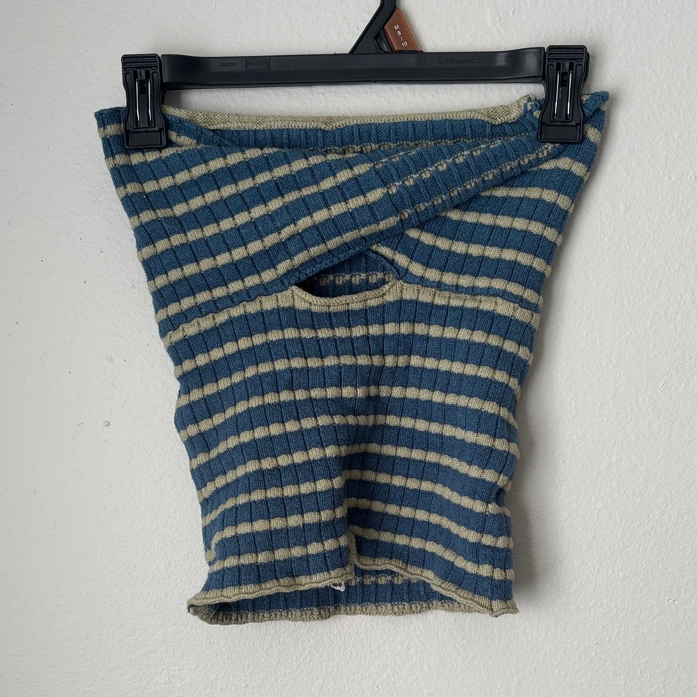 Blue and Green Striped Knit Tube Top